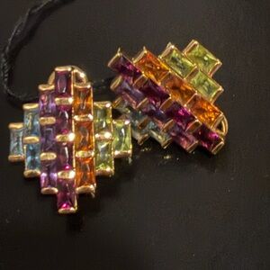 10K Yellow Gold Multi-Color Gemstone Geometric Earrings